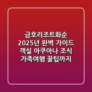 금호리조트화순 2025년 완벽 가이드: 객실, 아쿠아나, 조식, 가족여행 꿀팁까지!