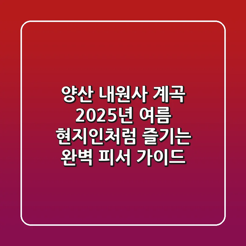 양산 내원사 계곡: 2025년 여름, 현지인처럼 즐기는 완벽 피서 가이드