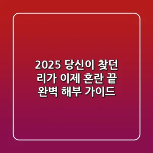2025 당신이 찾던 '리가', 이제 혼란 끝! 완벽 해부 가이드