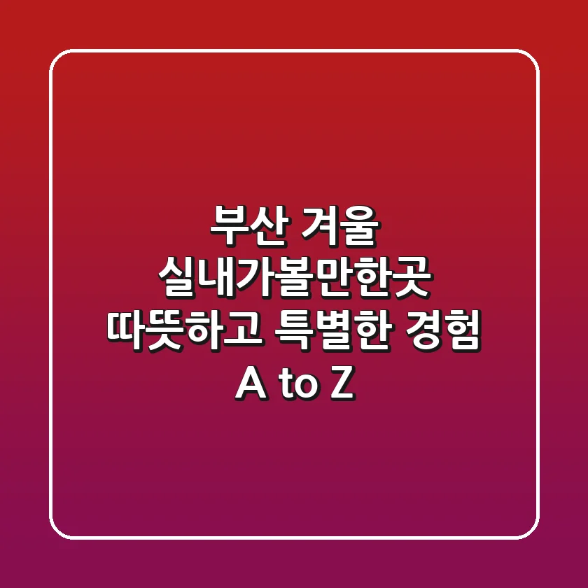 부산 겨울, 실내가볼만한곳! 따뜻하고 특별한 경험 A to Z