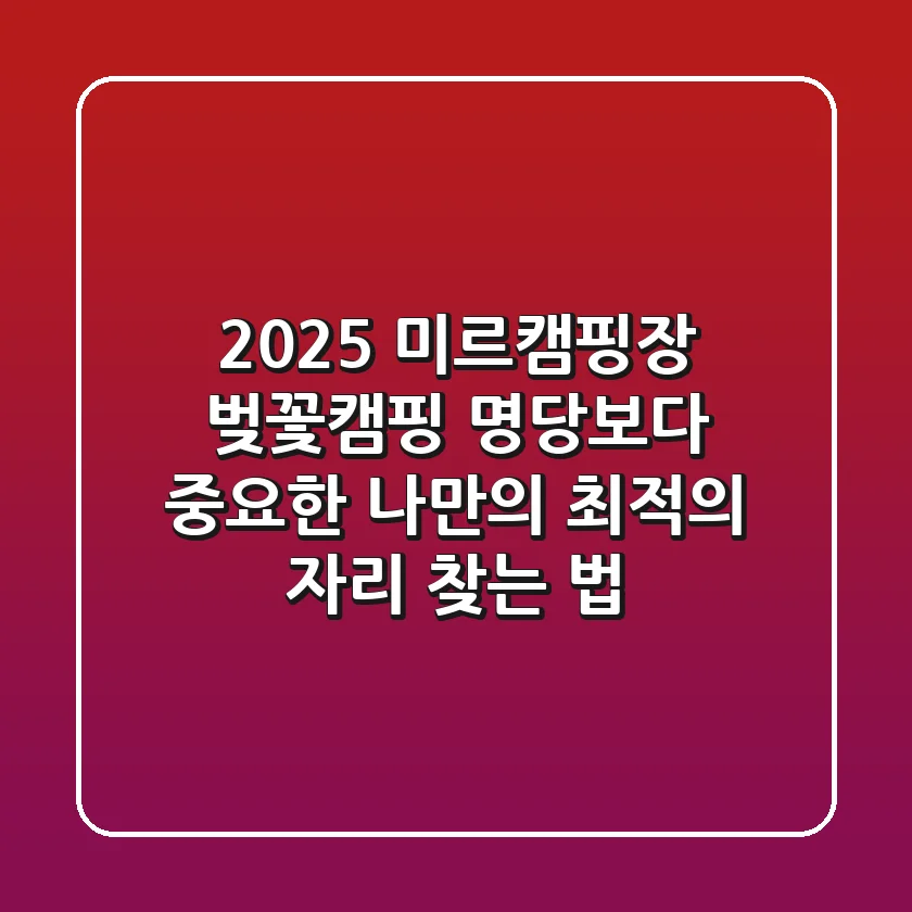2025 미르캠핑장 벚꽃캠핑, '명당'보다 중요한 나만의 최적의 자리 찾는 법