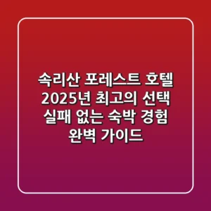 속리산 포레스트 호텔, 2025년 최고의 선택! 실패 없는 숙박 경험 완벽 가이드