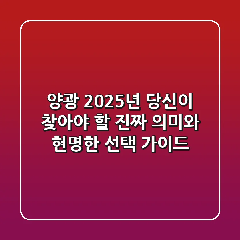 양광, 2025년 당신이 찾아야 할 진짜 의미와 현명한 선택 가이드