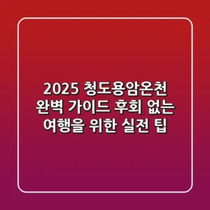 2025 청도용암온천 완벽 가이드: 후회 없는 여행을 위한 실전 팁