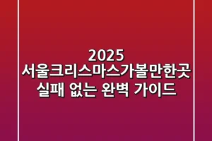 2025 서울크리스마스가볼만한곳: 실패 없는 완벽 가이드