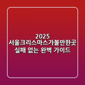 2025 서울크리스마스가볼만한곳: 실패 없는 완벽 가이드