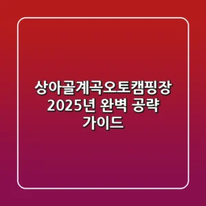 상아골계곡오토캠핑장, 2025년 완벽 공략 가이드