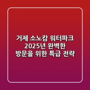 거제 소노캄 워터파크, 2025년 완벽한 방문을 위한 특급 전략