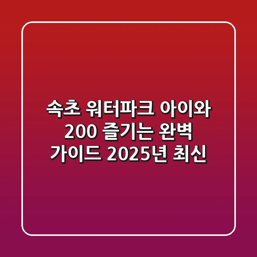 속초 워터파크, 아이와 200% 즐기는 완벽 가이드 (2025년 최신)