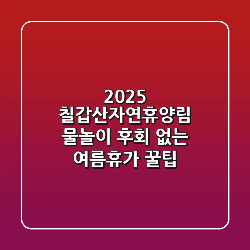 2025 칠갑산자연휴양림 물놀이, 후회 없는 여름휴가 꿀팁!