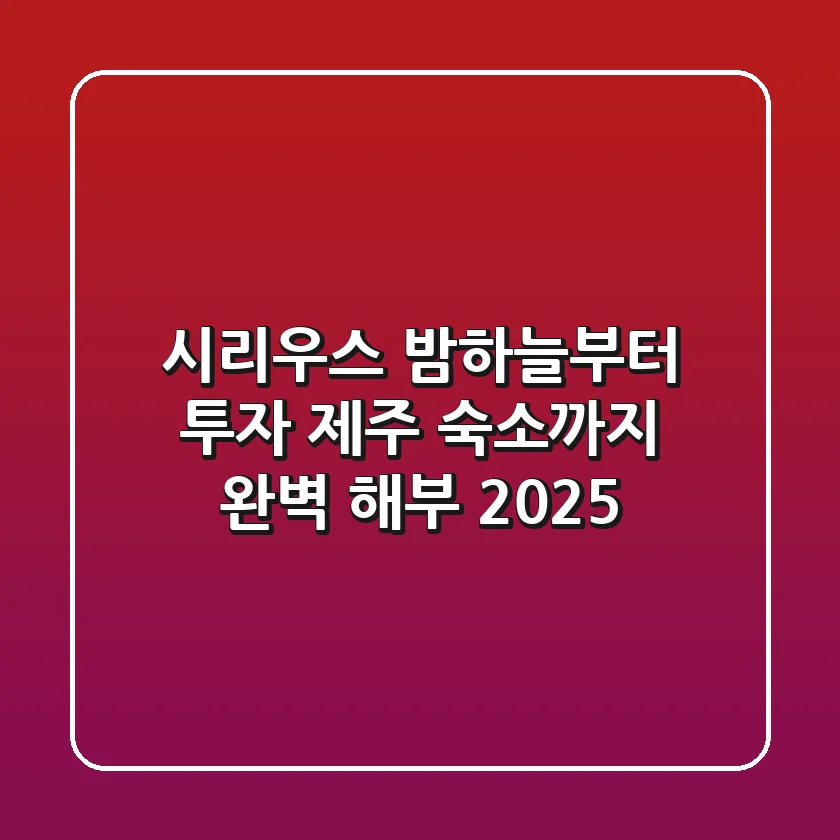 시리우스: 밤하늘부터 투자, 제주 숙소까지 완벽 해부 2025